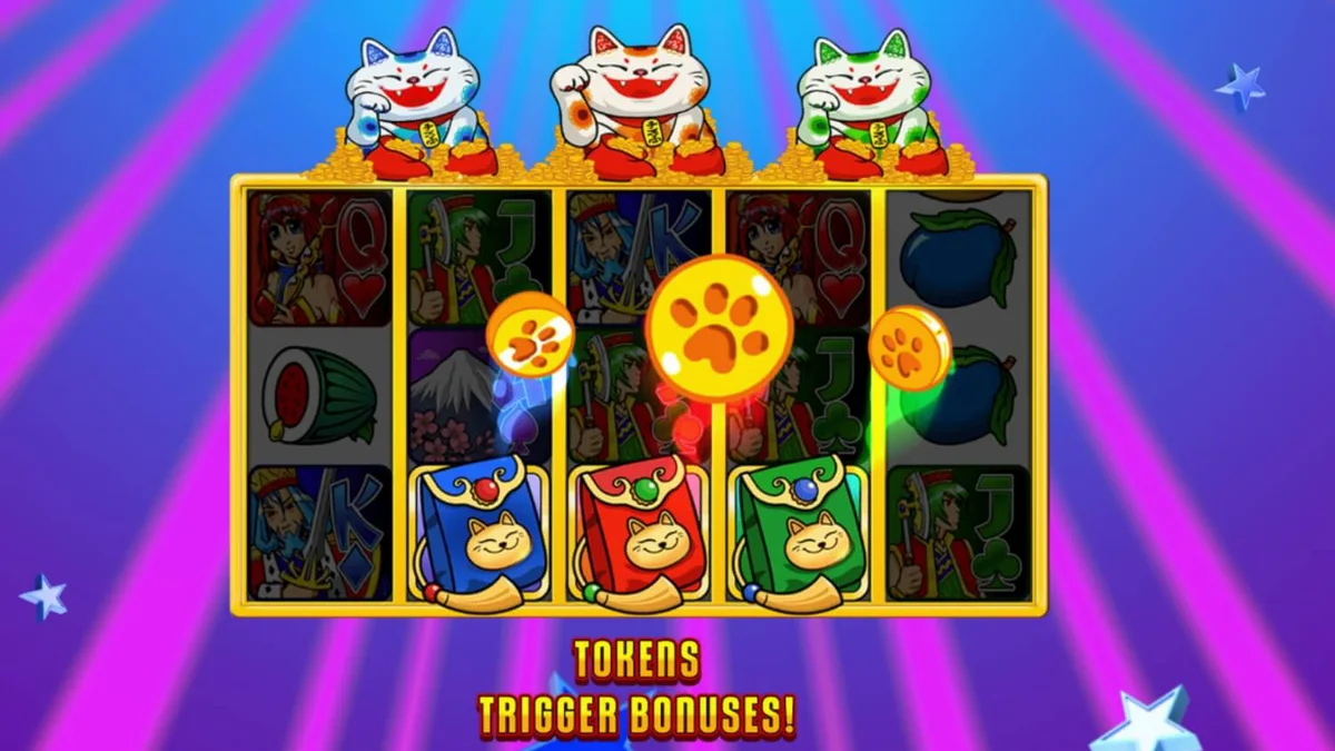 Tampilan visual slot Super Graphics Upside Down dengan tema anime dan Lucky Cats