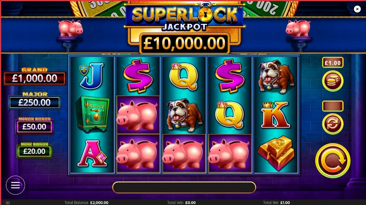 Tampilan visual slot Piggy Bankin’ Super Lock dengan tema emas dan brankas mewah